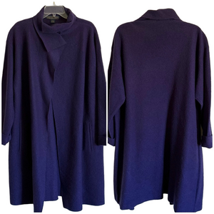 Vintage Herman Geist Pure Wool Drape Cape Coat in Purple Neck Button Size XL